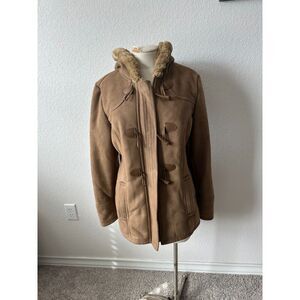 Esprit Women's Winter Coat Hoodie Tan Faux Fur Jacket